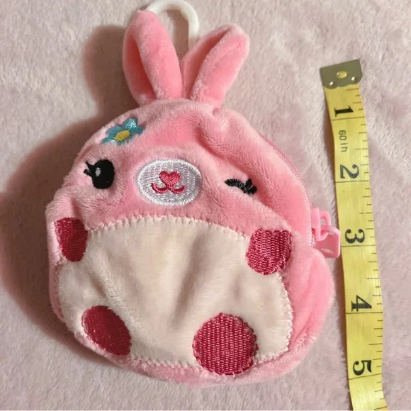 Happy Go Fluffy Pink Kawaii Plush Bunny Coin Pouch Clip -NWOT - Picture 9 of 10